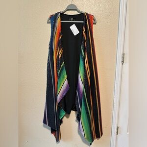 Lucky &‎ Blessed Colorful Striped Vest Sequin Size X large Longline Open Front